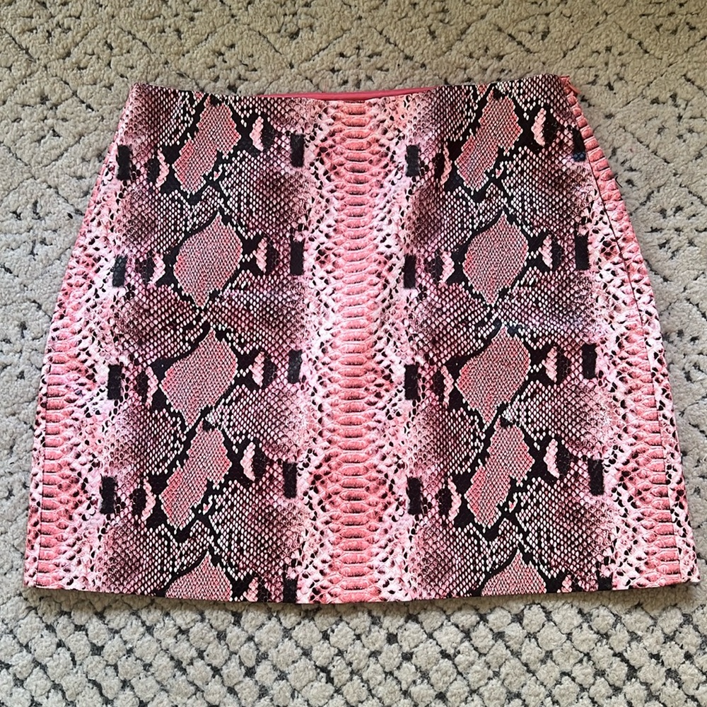 Pink Snakeskin Faux Leather Mini Skirt